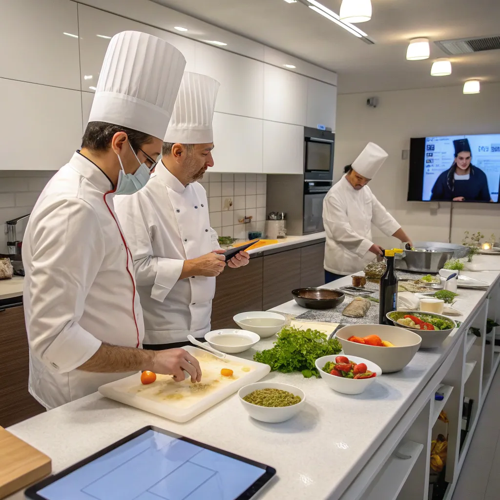 Professional chefs conducting an online class